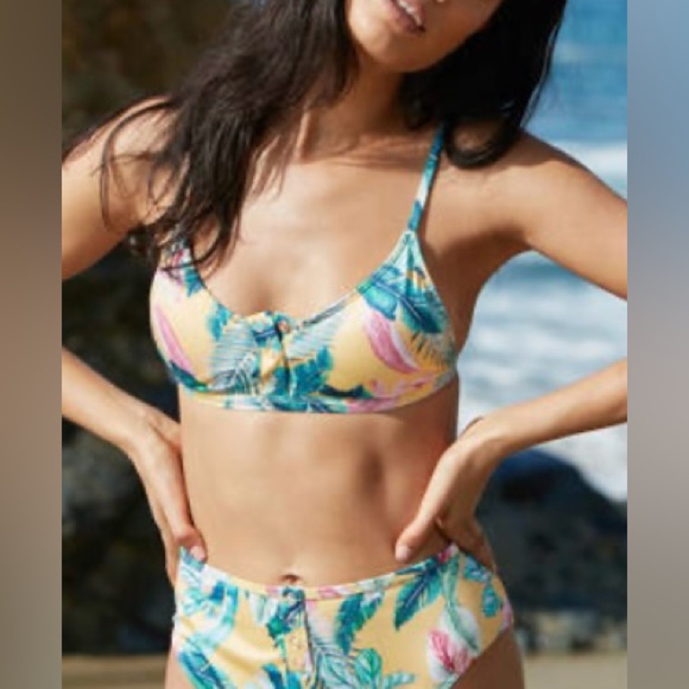LA Hearts Pacsun NWT 2pc Set Henley Bikini Yellow Jungle Size Small